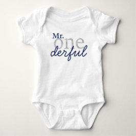 Meneer Onederful Blauwe en Nep Zilveren Baby Shirt