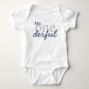 Meneer Onederful Blauwe en Nep Zilveren Baby Shirt