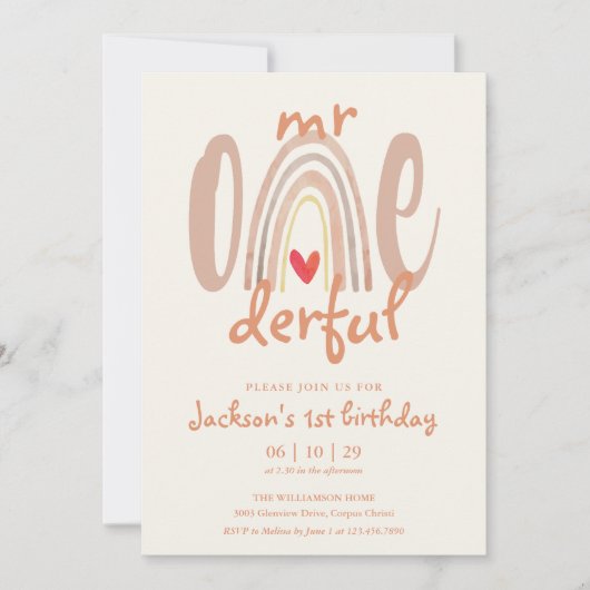 Meneer Onederful Boho Regenboog Hart 1e Verjaardag Kaart (Voorkant)