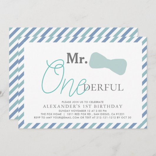 Meneer ONEderful Boy Blue 1e verjaardag Kaart (Voorkant / Achterkant)