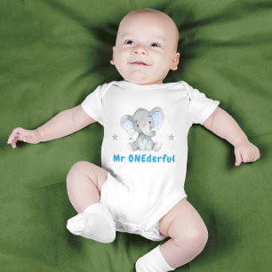 Meneer Onederful Eerste 1e Verjaardag Blauwe Olifa Romper