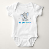 Meneer Onederful Eerste 1e Verjaardag Blauwe Olifa Romper (Voorkant)