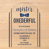 Meneer Onederful Strik 1e Verjaardag Acryl Uitnodigingen (Voorkant)