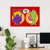 Meneer Paars & Mevrouw Groen Schattig Cartoon Pers Poster (Thuiskantoor)