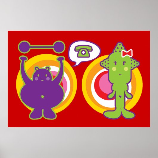 Meneer Paars & Mevrouw Groen Schattig Cartoon Pers Poster (Voorkant)