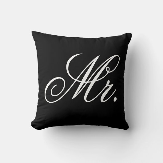 Meneer pasgetrouwde groomtypografie zwart-wit kussen (Voorkant)