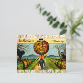 Meneer Pompoen (Oude Halloweenkaart) Briefkaart (Staand voorkant)