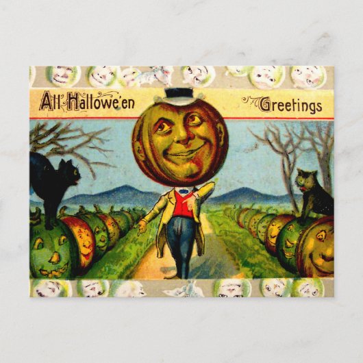 Meneer Pompoen (Oude Halloweenkaart) Briefkaart (Voorkant)