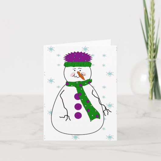 Meneer Snowman, Sneeuwende Sneeuw grillig primitie Feestdagen Kaart (Voorkant)