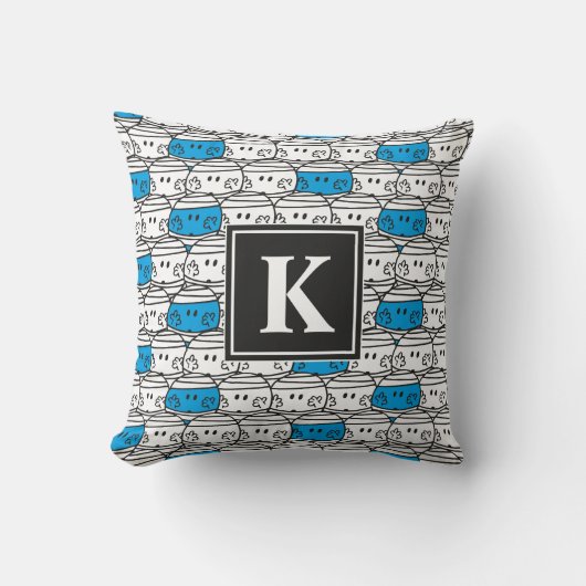 Meneer Stomper | Blauwe patroon | Monogram Kussen (Voorkant)