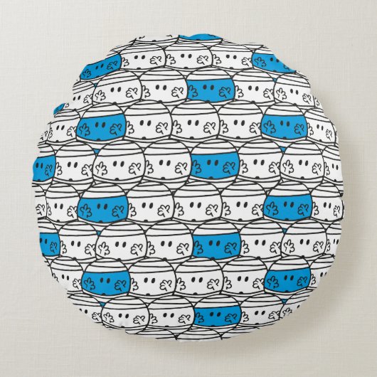 Meneer Stomper | Blauwe Patroon Rond Kussen (Voorkant)