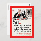 Meneer, verspil geen voedsel  Wereldoorlog I Briefkaart (Voorkant / Achterkant)