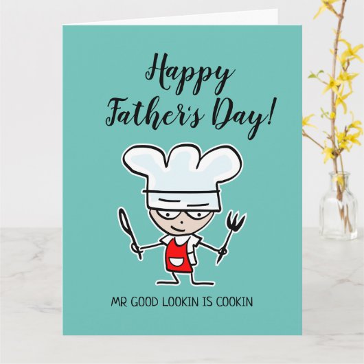 Meneer ziet er goed uit en kookt Happy Vaderdag Kaart (Gele Bloem)