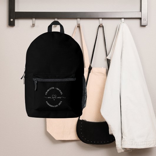 Meneer zwart wit pasgetrouwden bedrukte rugzak