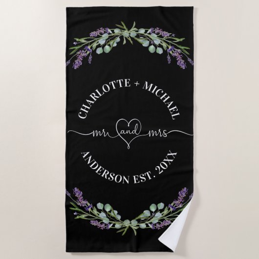 Meneer zwart wit pasgetrouwden lavendel strandlaken (Voorkant)