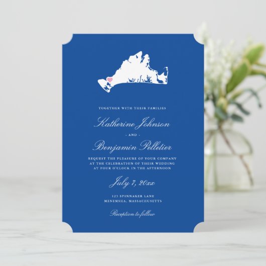 Menemsha Martha's Vineyard Elegant Map Wedding Kaart (Staand voorkant)