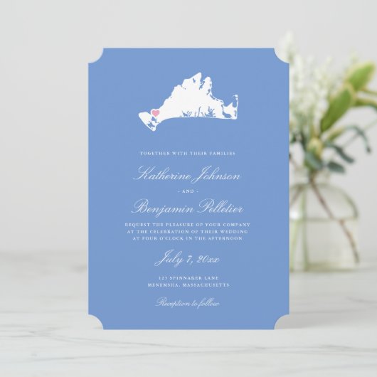 Menemsha Martha's Vineyard Elegant Map Wedding Kaart (Staand voorkant)