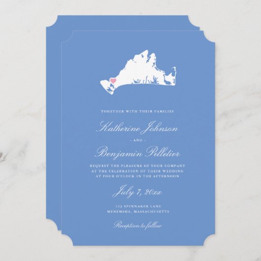 Menemsha Martha's Vineyard Elegant Map Wedding Kaart (Voorkant / Achterkant)