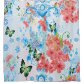 Meng Blauw abstract met zalmbloemen Douchegordijn (Voorkant)