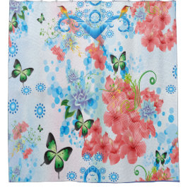 Meng Blauw abstract met zalmbloemen Douchegordijn