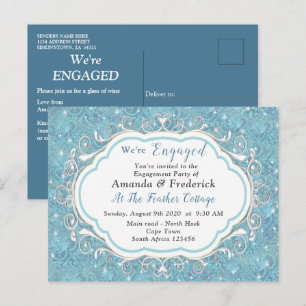 Meng blauw patronen herhalen & witte kant uitnodiging briefkaart