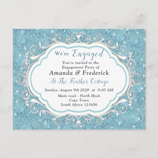 Meng blauw patroon herhaalt & witte kant uitnodiging briefkaart (Voorkant)