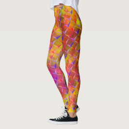Meng gele, rode, oranje, lila en 3D- of driehoeken Leggings