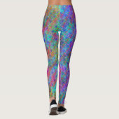 Meng groenblauw + roodroze, 3D kleine driehoeken Leggings (Achterkant)