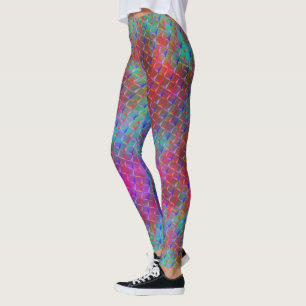 Meng groenblauw + roodroze, 3D kleine driehoeken Leggings