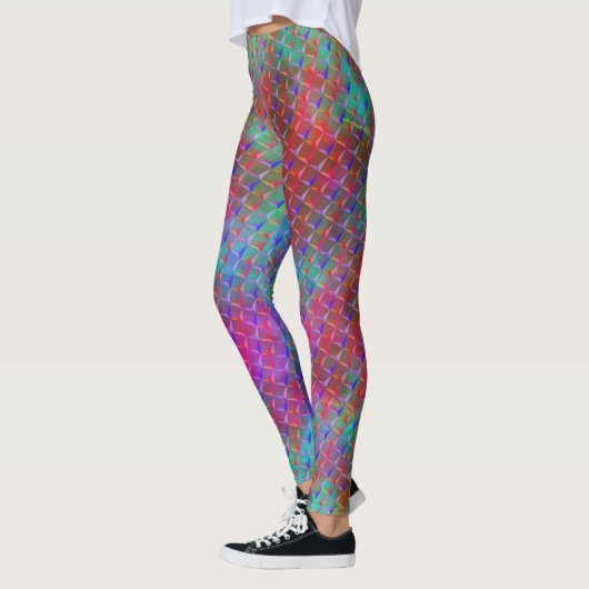 Meng groenblauw + roodroze, 3D kleine driehoeken Leggings (Links)
