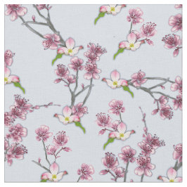 Meng Roze en Groene grafische Bloemen op Blauw Stof