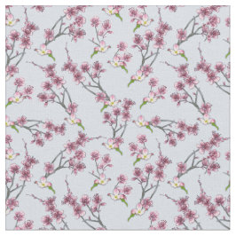 Meng roze en groene grafische bloemen op L Blue Fa Stof