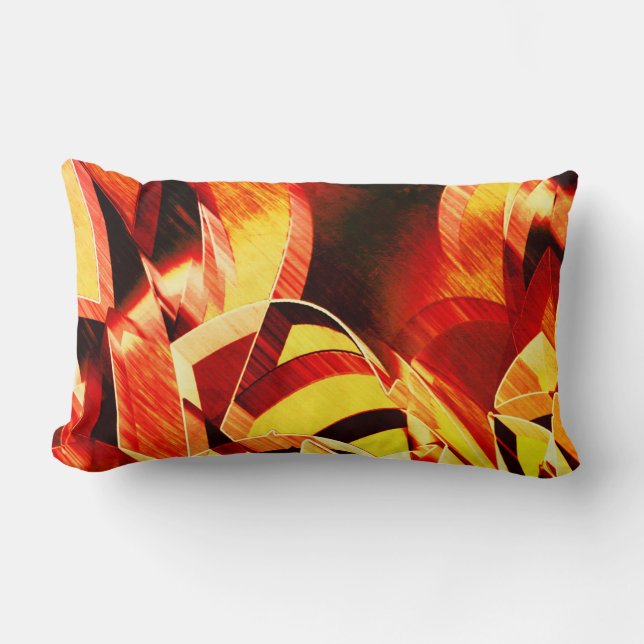 Mengeling van geel met donkerrood, sterk gestreekt kussen (Voorkant)