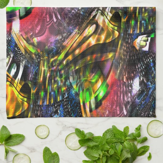 Mengeling van kleurrijke virtuele kunst geïnspiree theedoek (Gevouwen)