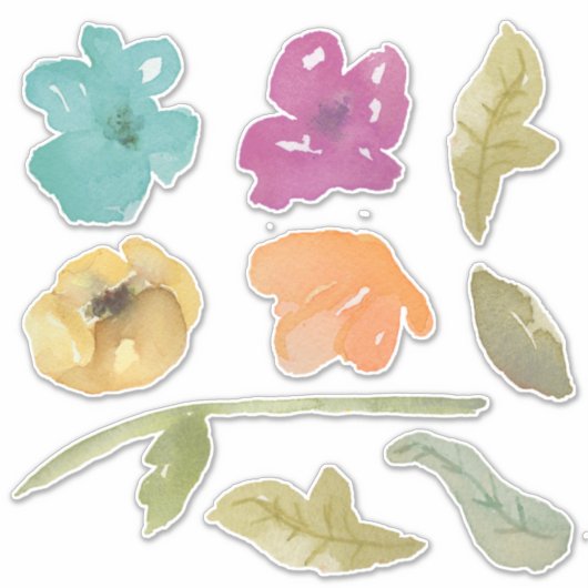 Mengeling van waterverf gekleurde bloemen sticker (Voorkant)