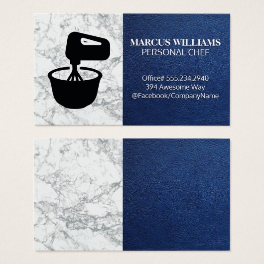 Mengkom | Blauwe Leren Marmer Visitekaartje (Voorkant /achterkant)