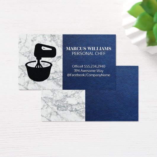 Mengkom | Blauwe Leren Marmer Visitekaartje (Bureau)