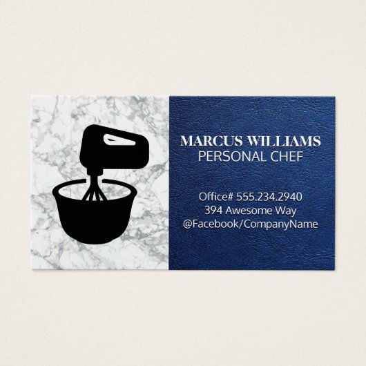 Mengkom | Blauwe Leren Marmer Visitekaartje (Voorkant)