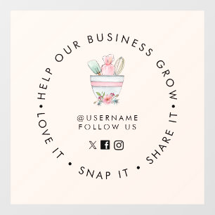 Mengsel van bakkerij Bleek Roze Sociale media volg Raamsticker