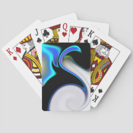 Mengsel van glad met blauwe neonkrommen over schad pokerkaarten