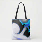 Mengsel van glad met blauwe neonkrommen over schad tote bag (Voorkant)