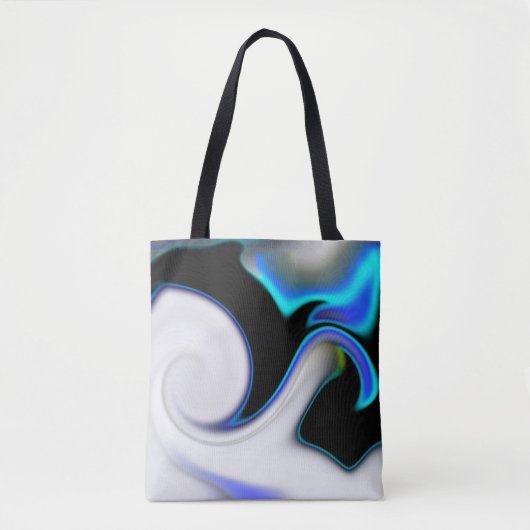 Mengsel van glad met blauwe neonkrommen over schad tote bag (Voorkant)