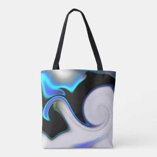 Mengsel van glad met blauwe neonkrommen over schad tote bag (Achterkant)