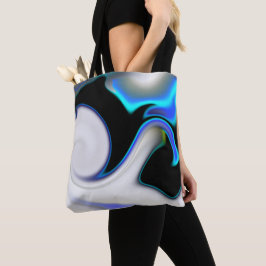 Mengsel van glad met blauwe neonkrommen over schad tote bag