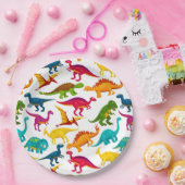Mengsel van kleurrijke dinosaurussen in zwart canv papieren bordje (Feest)