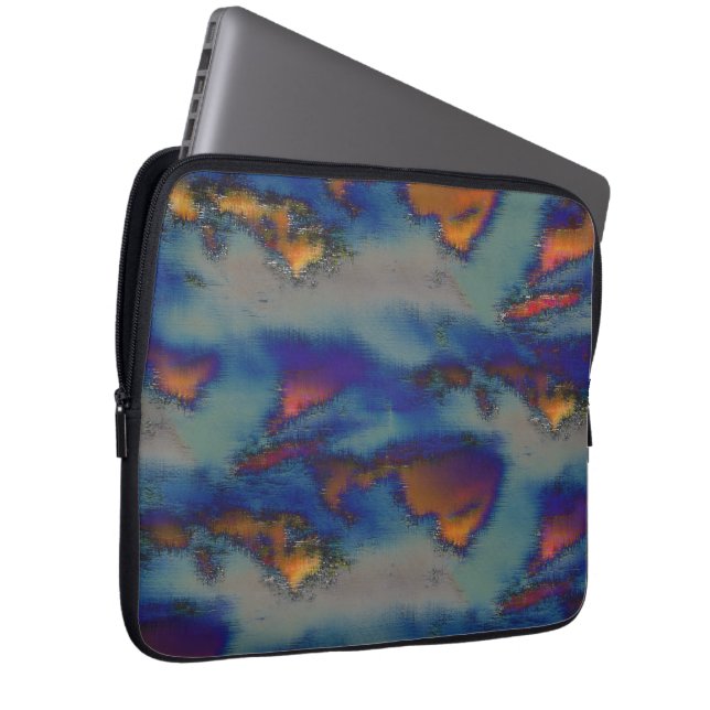 Mengsel van oranje en blauw, gekleurd met kraseffe laptop sleeve (Voorkant Rechts)