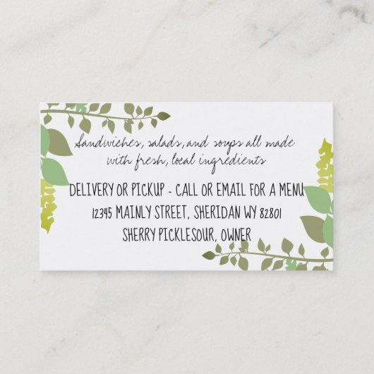 Mengsels van visitekaartje van keukenchef (Achterkant)