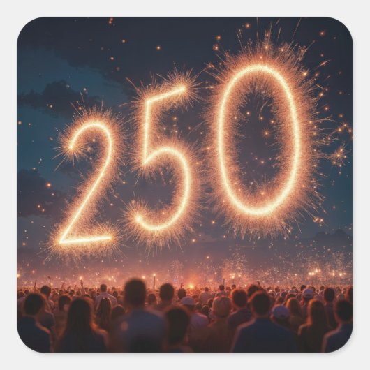 Menigte kijkt naar 250ste verjaardag vuurwerk vierkante sticker (Voorkant)