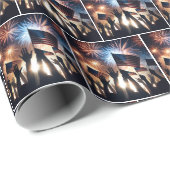 Menigte met Amerikaanse vlaggen en vuurwerk Cadeaupapier (Rol Hoek)