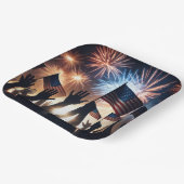 Menigte met Amerikaanse vlaggen en vuurwerk Papieren Bordje (Gebogen)